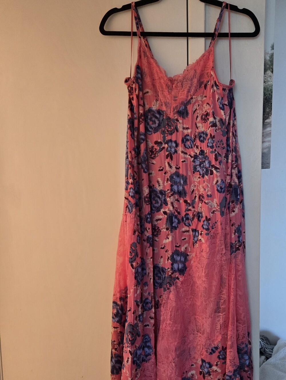 Free People Pink and Blue Floral Maxi Slip Dress